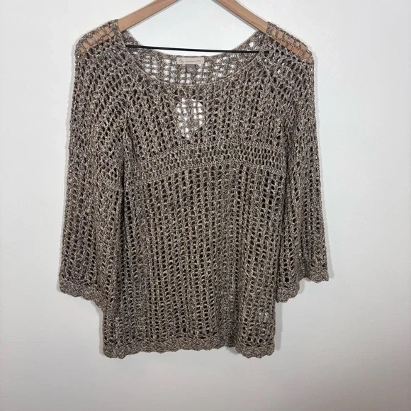 Dressbarn Open Crochet Knit Khaki Top NEW with tags Size XL Coverup Beachy - Picture 1 of 12